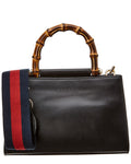 Gucci Black Leather Bamboo Nymphaea Bag (Authentic Pre-Loved)