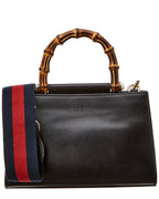 Gucci Black Leather Bamboo Nymphaea Bag (Authentic Pre-Loved)