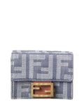 Fendi Baguette Micro Trifold Ff Denim & Leather French Wallet