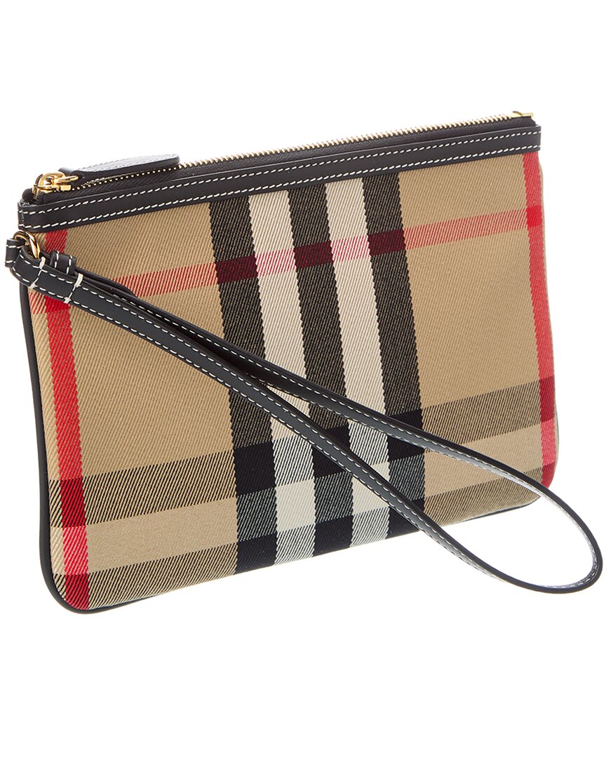 Burberry Check Canvas & Leather Pouch