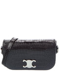 Celine Small Triomphe Croc-Embossed Leather Crossbody
