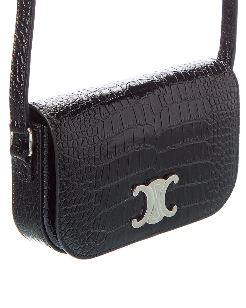 Celine Small Triomphe Croc-Embossed Leather Crossbody