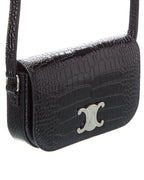 Celine Small Triomphe Croc-Embossed Leather Crossbody