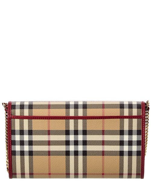 Burberry Check E-Canvas & Leather Wallet On Chain