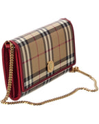 Burberry Check E-Canvas & Leather Wallet On Chain