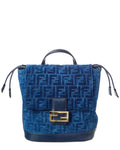 Fendi Ff Flocked Denim & Leather Backpack