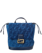 Fendi Ff Flocked Denim & Leather Backpack