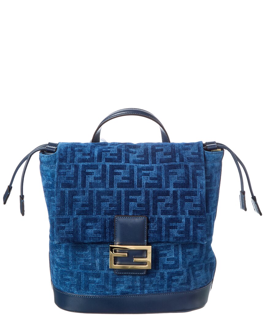 Fendi Ff Flocked Denim & Leather Backpack