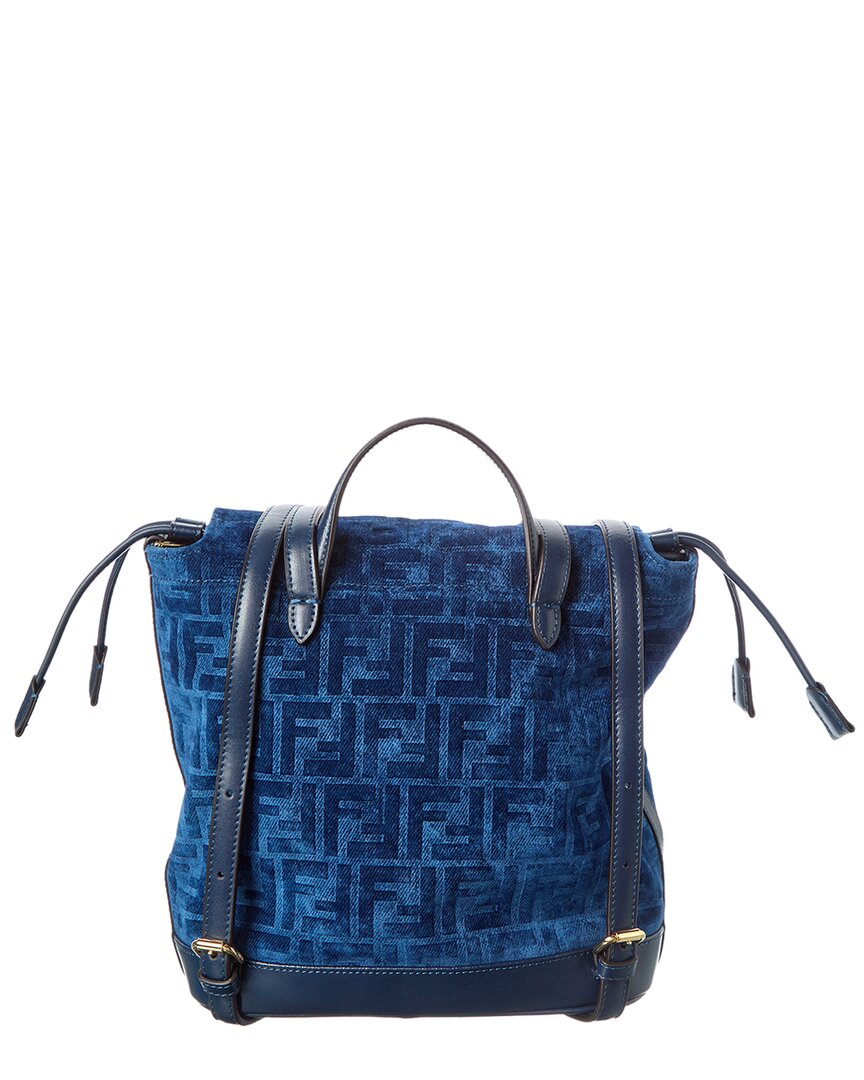 Fendi Ff Flocked Denim & Leather Backpack