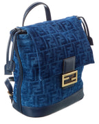 Fendi Ff Flocked Denim & Leather Backpack