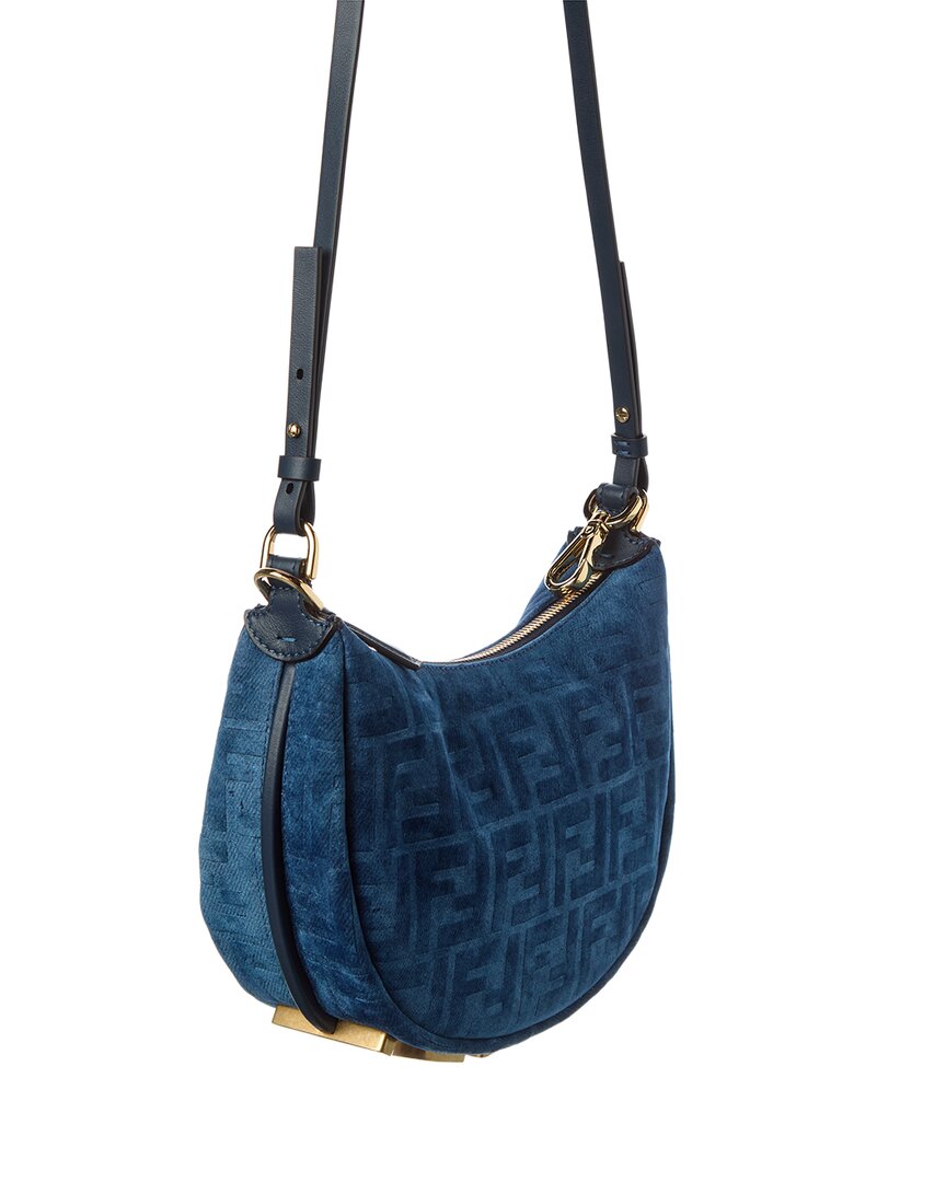 Fendi Fendigraphy Mini Flocked Denim Hobo Bag