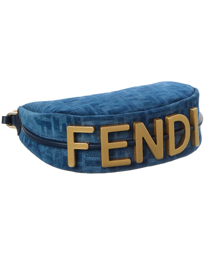 Fendi Fendigraphy Mini Flocked Denim Hobo Bag