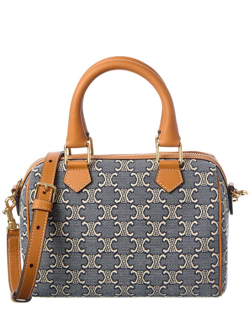 Celine Boston Small Triomphe Jacquard Canvas & Leather Shoulder Bag
