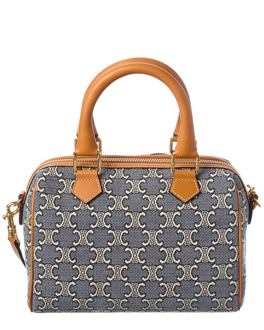 Celine Boston Small Triomphe Jacquard Canvas & Leather Shoulder Bag