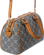 Celine Boston Small Triomphe Jacquard Canvas & Leather Shoulder Bag