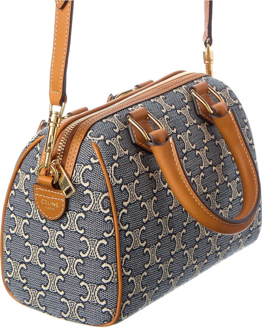 Celine Boston Small Triomphe Jacquard Canvas & Leather Shoulder Bag