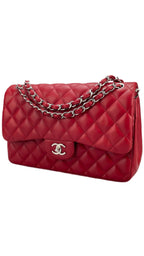 Chanel Red Timeless Classic jumbo Bag in Lambskin silber Hardware