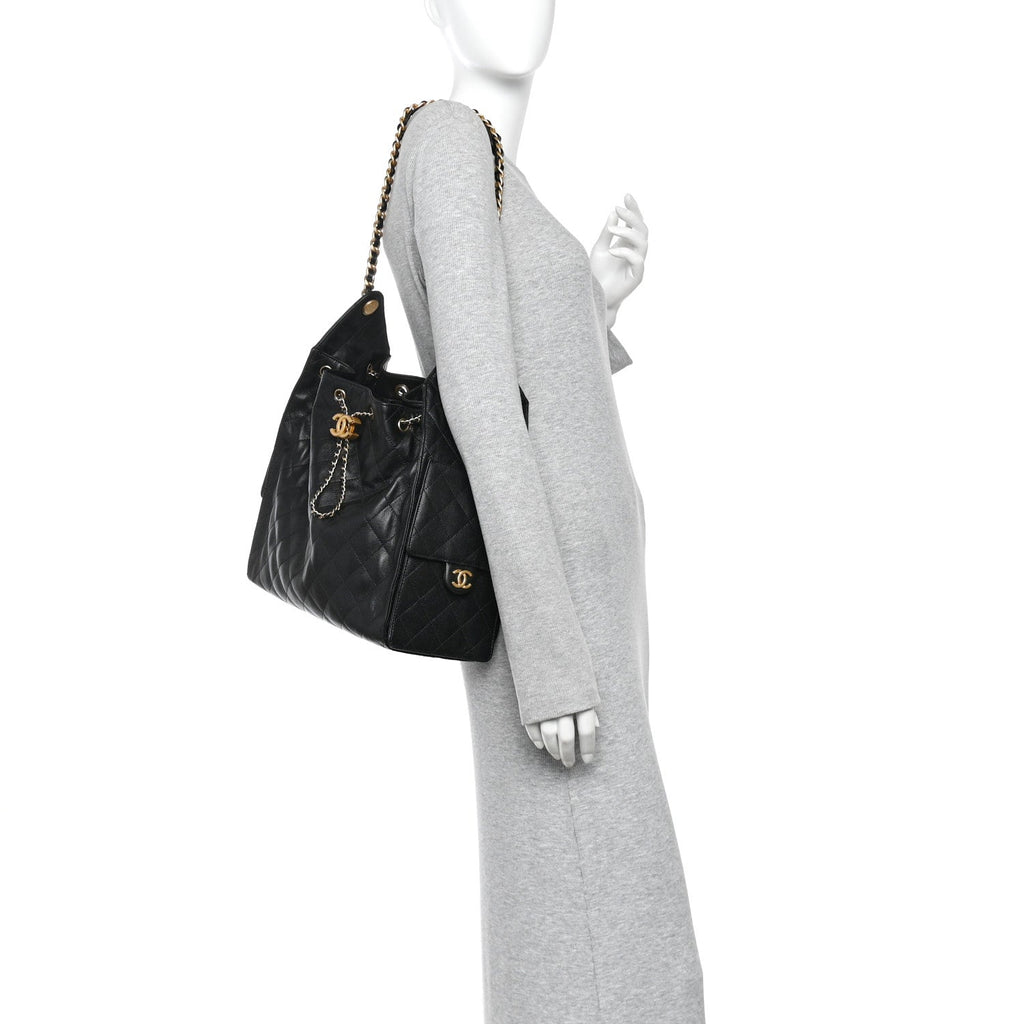 Caviar Quilted Medium Chanel 25 Handbag Black