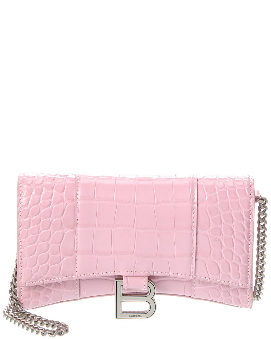 Balenciaga Hourglass Croc-Embossed Leather Wallet On Chain