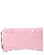 Balenciaga Hourglass Croc-Embossed Leather Wallet On Chain