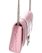 Balenciaga Hourglass Croc-Embossed Leather Wallet On Chain