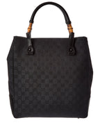 Gucci Black Gg Canvas Bamboo Handle Bag (Authentic Pre-Loved)
