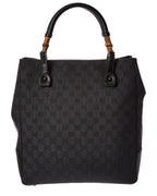 Gucci Black Gg Canvas Bamboo Handle Bag (Authentic Pre-Loved)