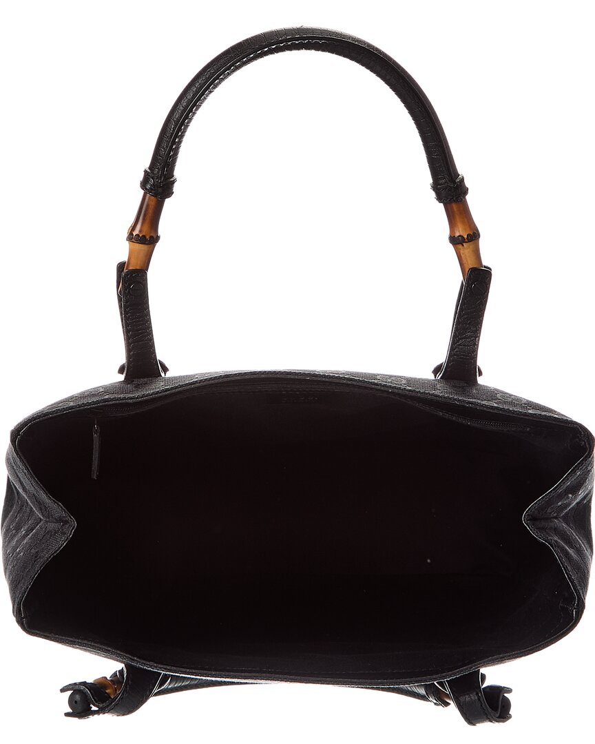 Gucci Black Gg Canvas Bamboo Handle Bag (Authentic Pre-Loved)