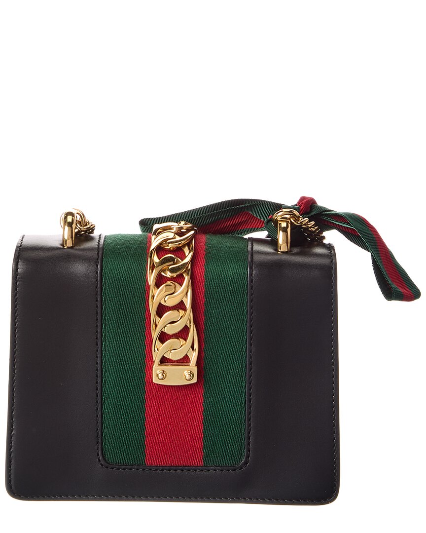 Gucci Black Calfskin Leather Mini Sylvie Chain Shoulder Bag (Authentic
