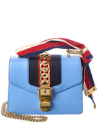 Gucci Sky Blue Calfskin Leather Mini Sylvie Chain Shoulder Bag (Authentic Pre-