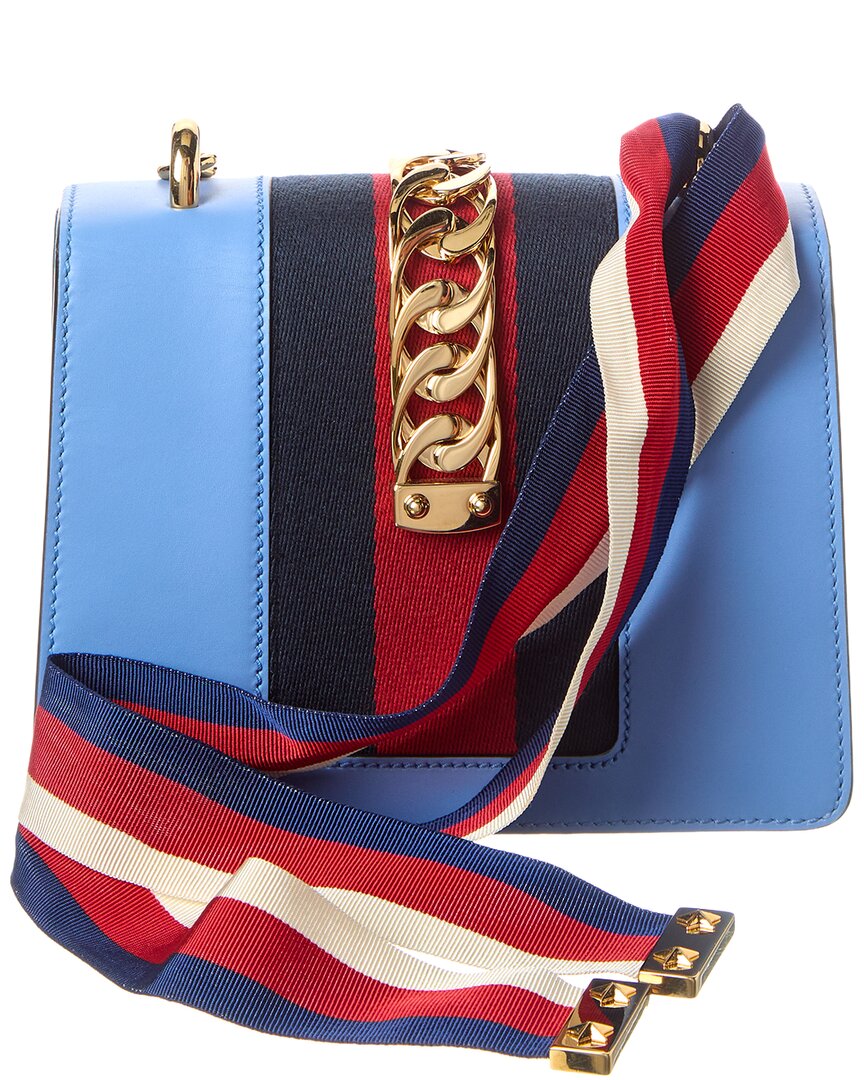 Gucci Sky Blue Calfskin Leather Mini Sylvie Chain Shoulder Bag (Authentic Pre-