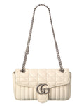 Gucci Mystic White Calfskin Matelasse Leather Aria Small Gg Marmont Shoulder