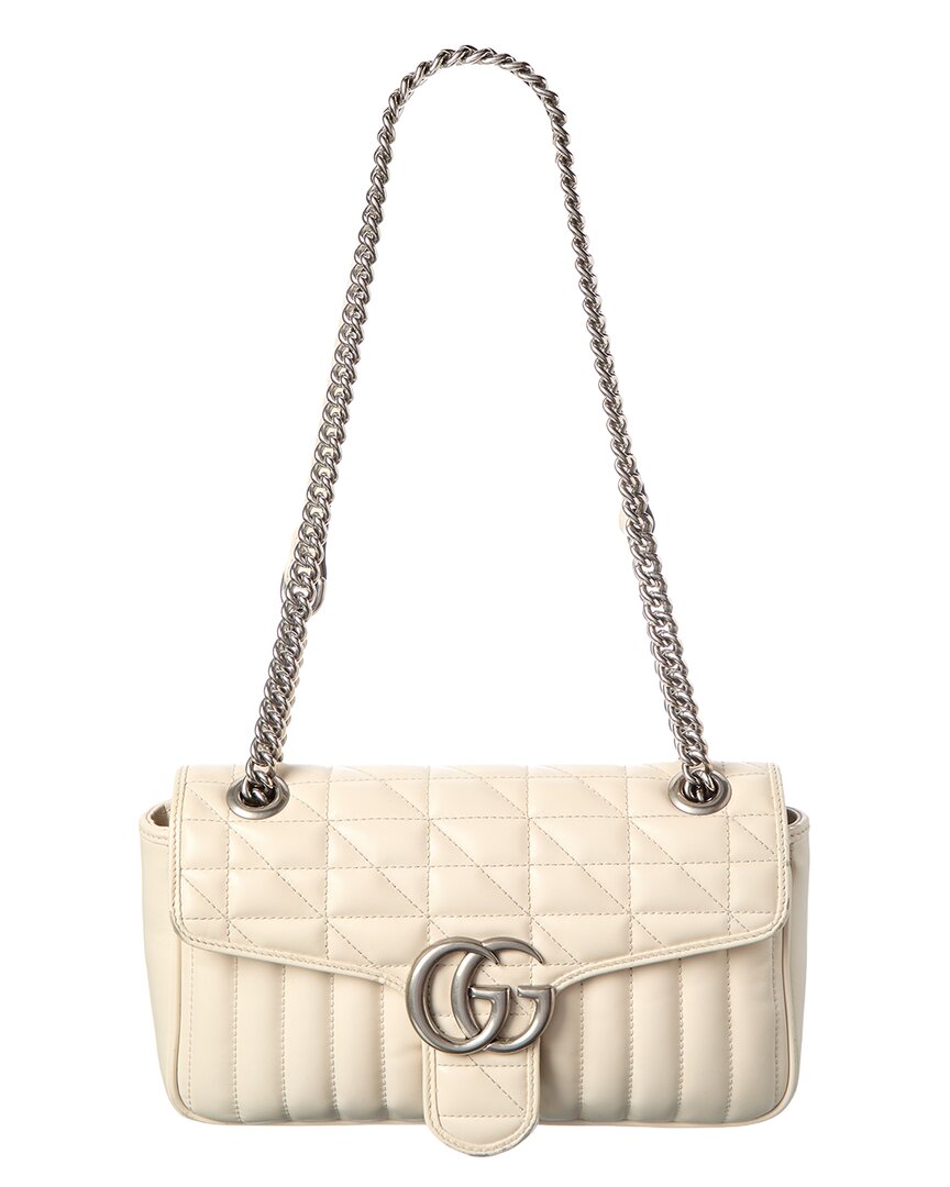 Gucci Mystic White Calfskin Matelasse Leather Aria Small Gg Marmont Shoulder