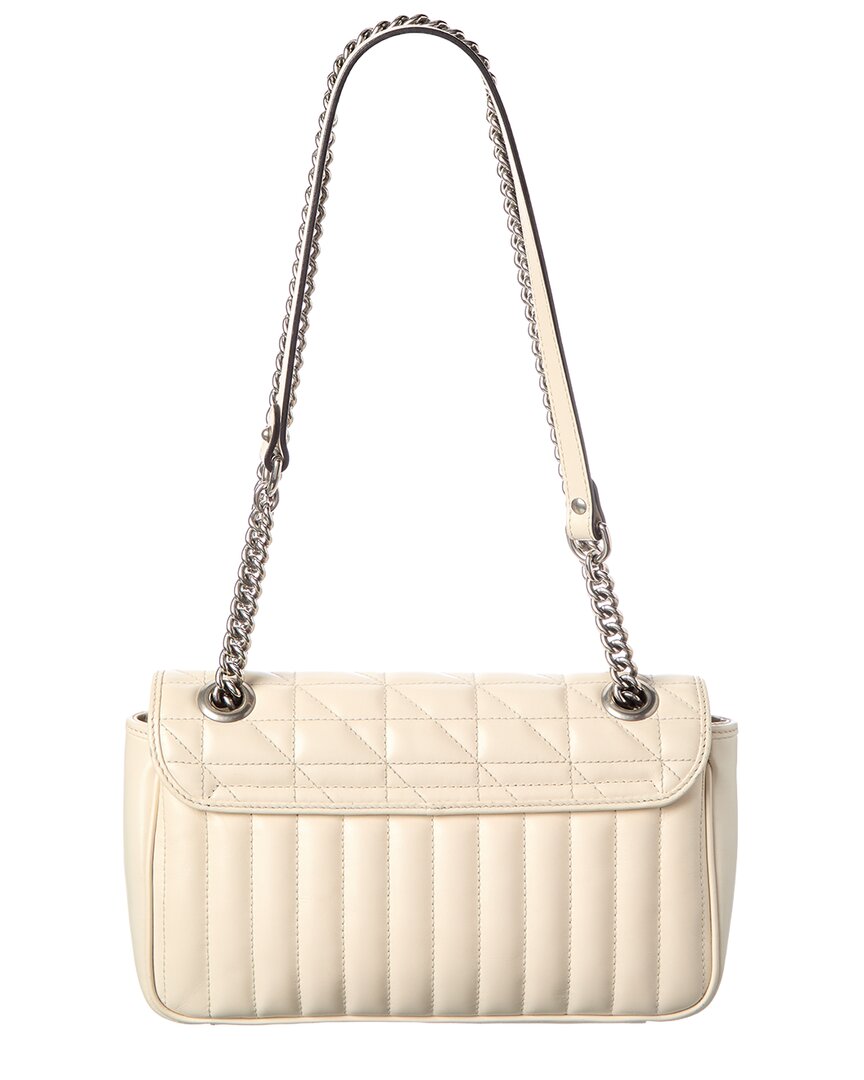 Gucci Mystic White Calfskin Matelasse Leather Aria Small Gg Marmont Shoulder
