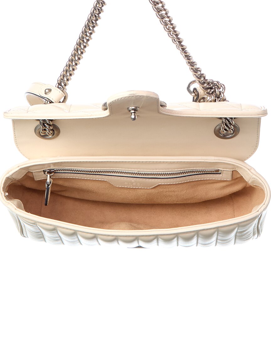 Gucci Mystic White Calfskin Matelasse Leather Aria Small Gg Marmont Shoulder