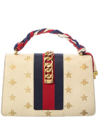 Gucci White Calfskin Leather Bee Star Print Small Sylvie Shoulder Bag