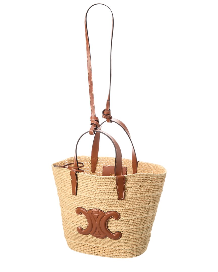 Celine Teen Supple Classic Panier Raffia & Leather Tote