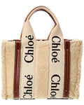 Chloé Woody Small Shearling & Leather Tote (Authentic Pre-Owned) Beige ONE SIZE