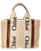 Chloé Woody Small Shearling & Leather Tote (Authentic Pre-Owned) Beige ONE SIZE