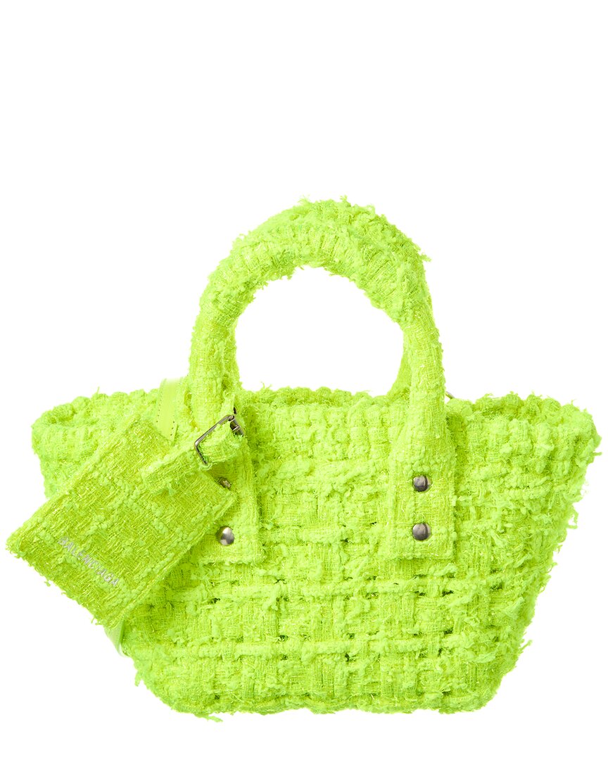 Balenciaga Bistro Xxs Tweed Basket Tote Yellow ONE SIZE