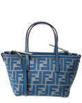 Fendi Roll Mini Ff Jacquard & Leather Tote Blue ONE SIZE