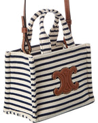 Celine Mini Cabas Striped Triomphe Canvas & Leather Tote