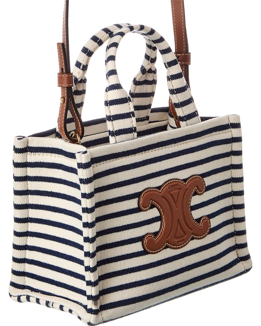 Celine Mini Cabas Striped Triomphe Canvas & Leather Tote