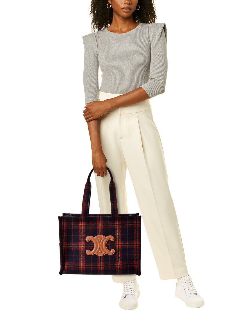 Celine Cabas Thais Large Tartan & Leather Tote