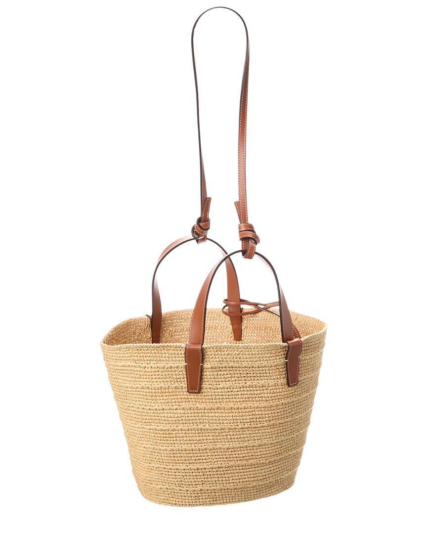 Celine Teen Supple Classic Panier Raffia & Leather Tote