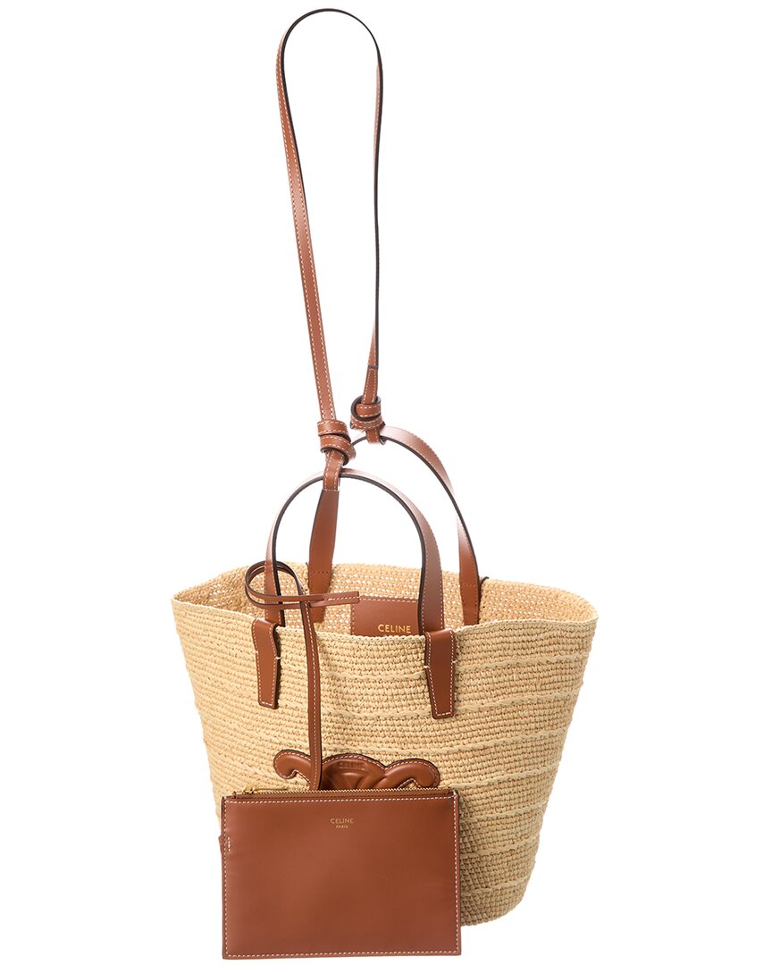 Celine Teen Supple Classic Panier Raffia & Leather Tote