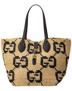 Gucci Medium Woven Leather-Trim Tote