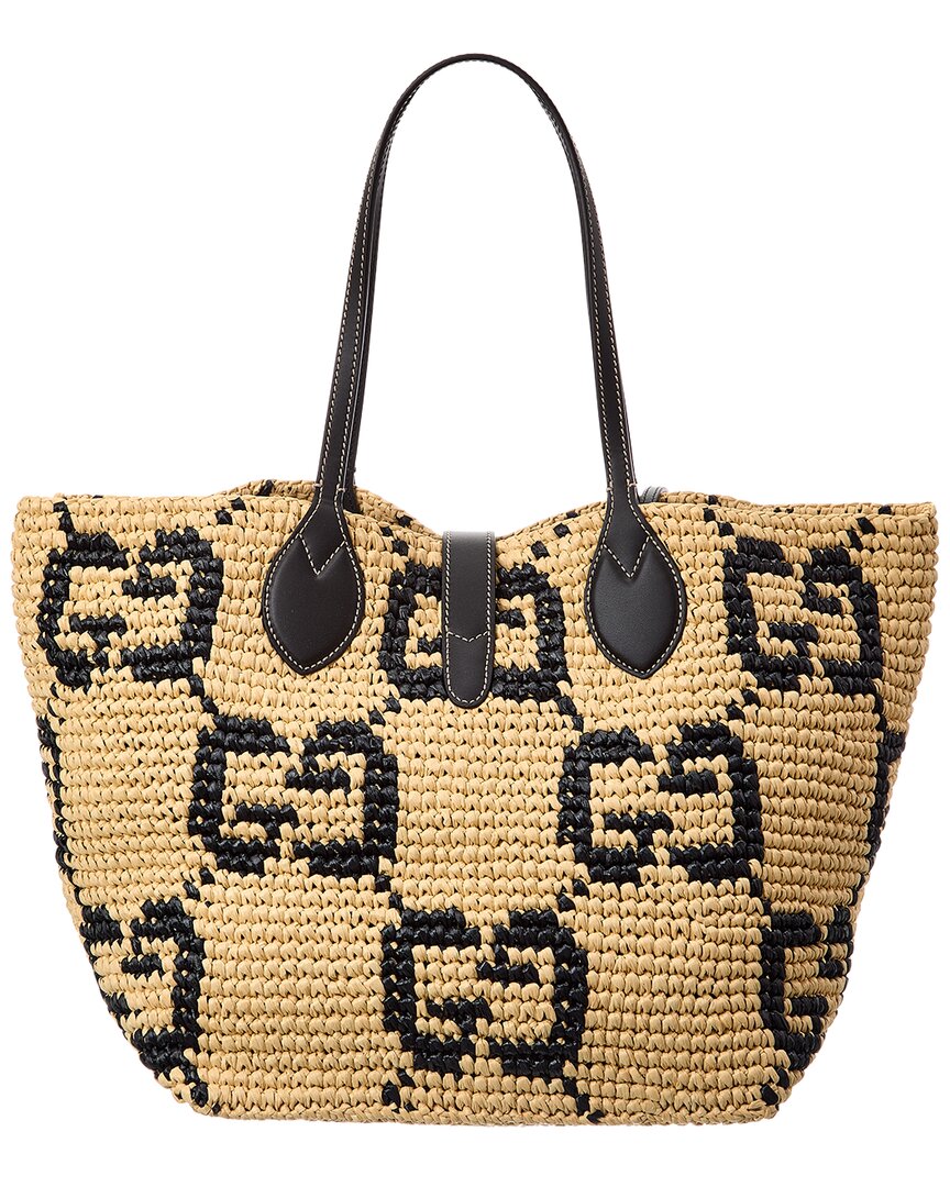 Gucci Medium Woven Leather-Trim Tote