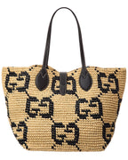 Gucci Medium Woven Leather-Trim Tote
