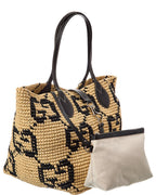 Gucci Medium Woven Leather-Trim Tote